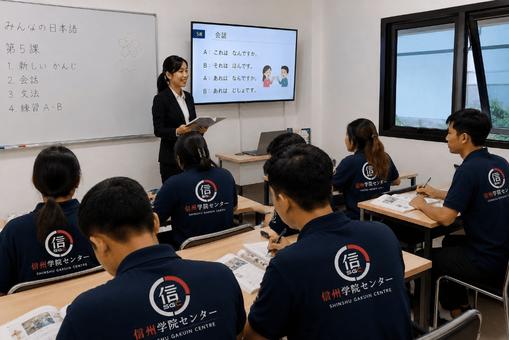 Instruktur mengajar bahasa Jepang di kelas SGC